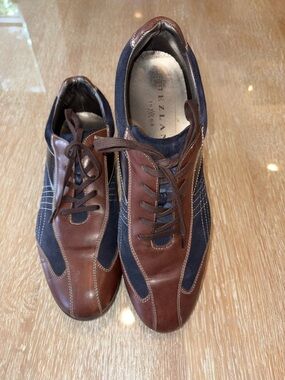 Mezlan Brown and Navy Leather & Suede Sneaker